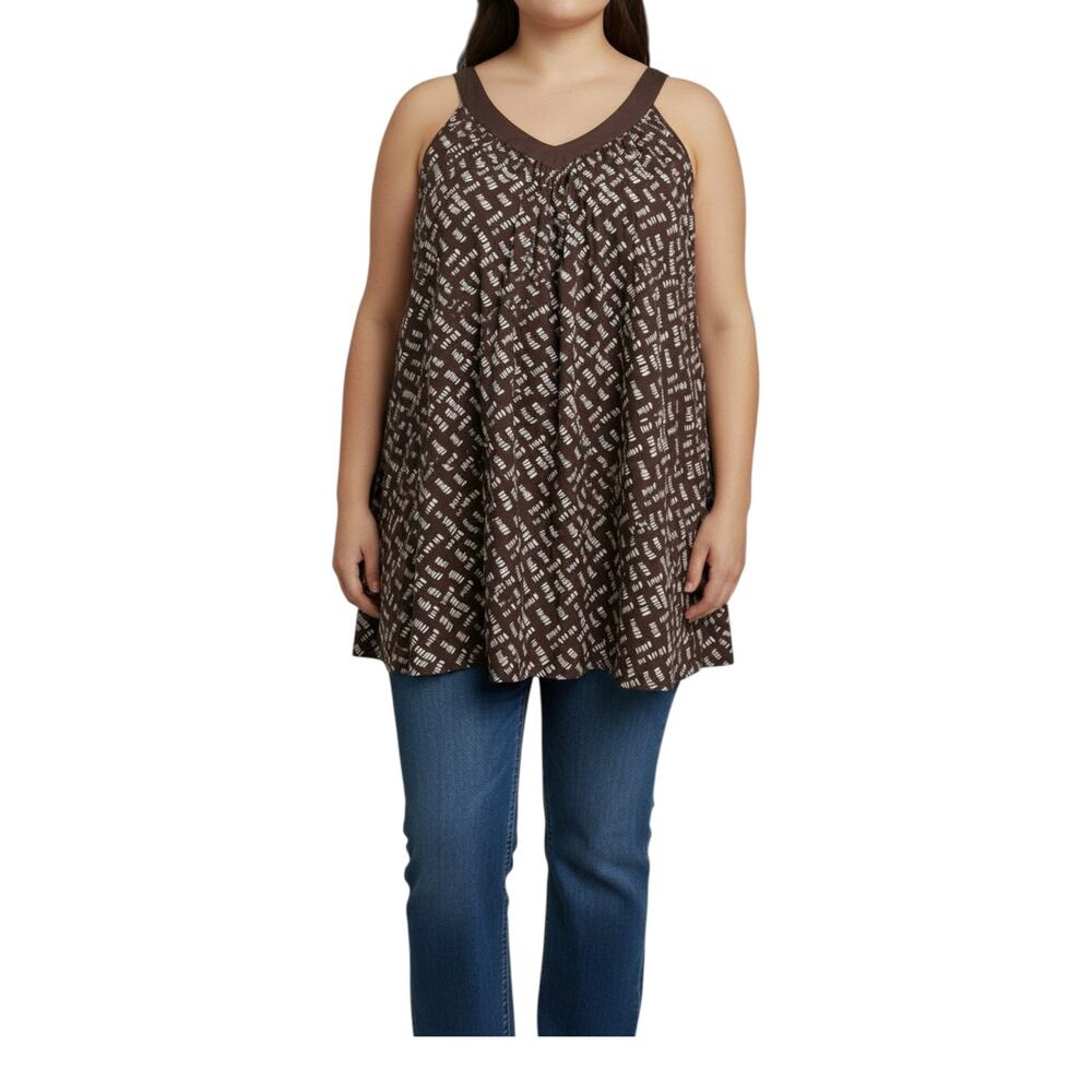 Old Navy XXL Brown 100% Cotton Sleeveless Tunic Tank Top Boho Swing Flowy VNeck
